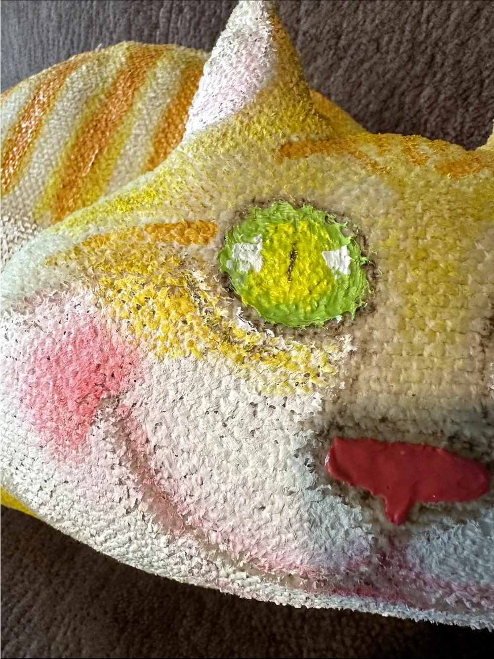 Hand Made/Painted Orange Tabby Cat Green Eyes Decorative Pillow